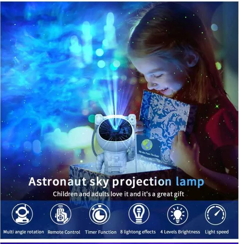 Astronauto žvaigždžių projektorius su nuotolinio valdymo pulteliu