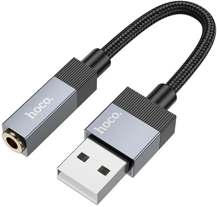 Adapteris AUX USB A (male) to Jack 3,5 mm (female) Hoco UPA32D juodas