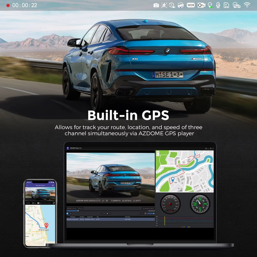 AZDOME C9 Pro 4G LTE tiesioginio vaizdo, 1080P dvigubos kameros GPS sekimas Wifi 24 valandų DVR vaizdo registratorius