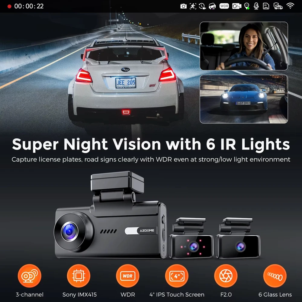 AZDOME C9 Pro 4G LTE tiesioginio vaizdo, 1080P dvigubos kameros GPS sekimas Wifi 24 valandų DVR vaizdo registratorius