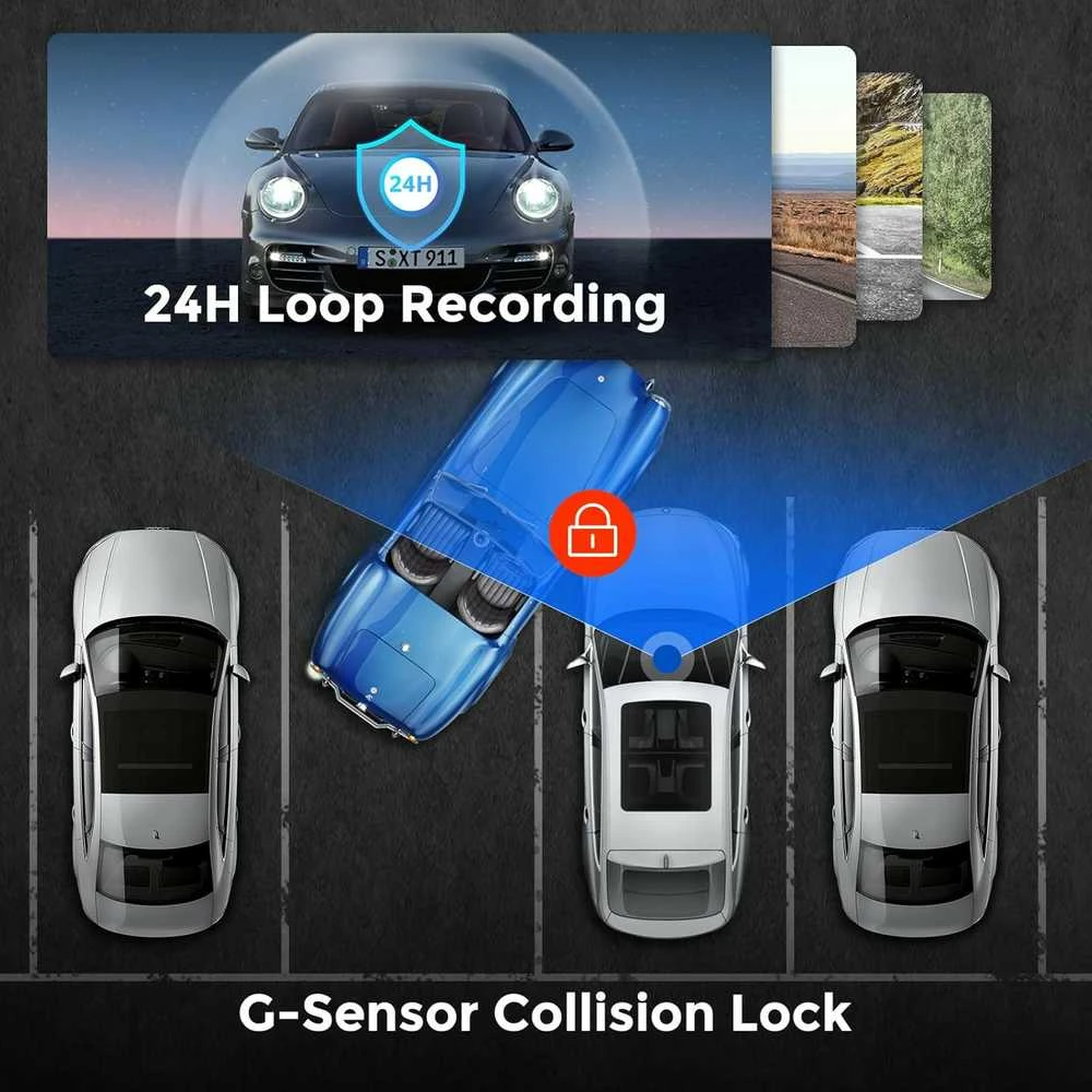 AZDOME M27 DVR 2K raiška, GPS, WIFI, 3 colių IPS ekranas, automobilių įrašymo įrenginys, 24 val. parkavimo stebėjimas