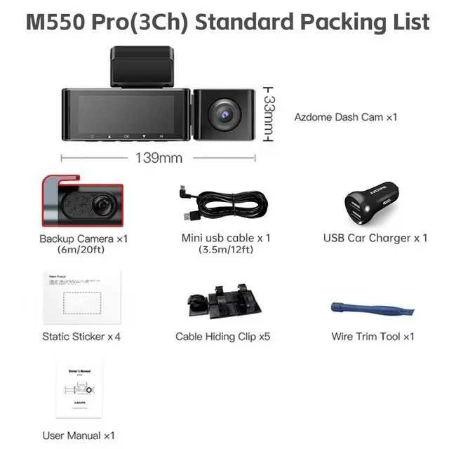 AZDOME M550 3CH 4K vaizdo registratorius – maksimalus saugumas su 3 kameromis ir naktiniu matymu
