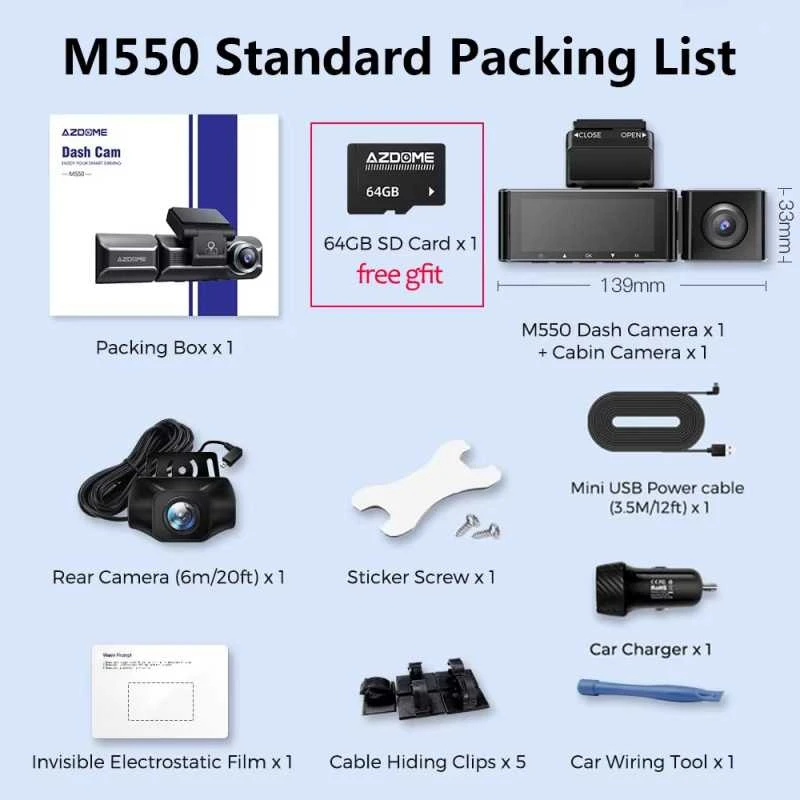 AZDOME M550 3CH 4K vaizdo registratorius – maksimalus saugumas su 3 kameromis ir naktiniu matymu