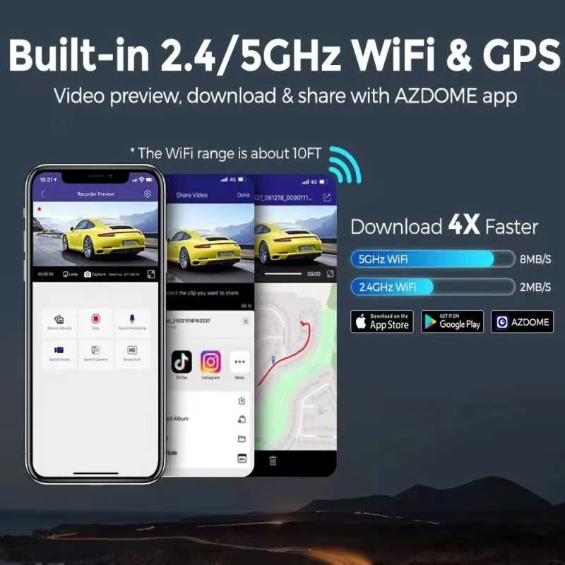 AZDOME M550 3CH 4K vaizdo registratorius – maksimalus saugumas su 3 kameromis ir naktiniu matymu