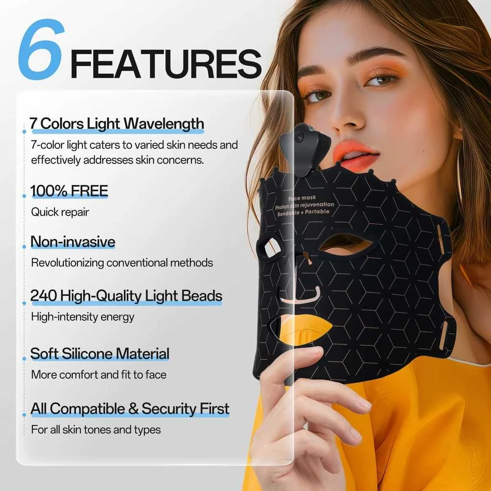 BAR OF BEAUTY LED šviesos terapijos kaukė veidui LED Facial Mask Juodas