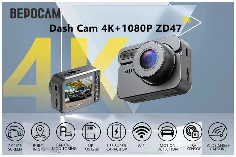 BEPOCAM ZD47 Automobilinis vaizdo registratorius 4K+1080P