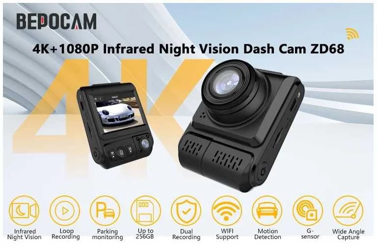 BEPOCAM ZD68 Automobilinis vaizdo registratorius 4K+1080P