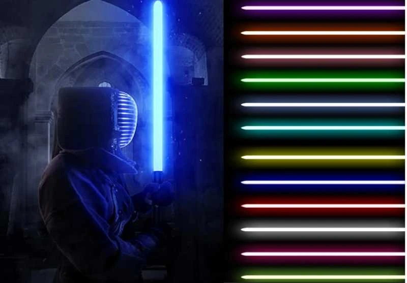 Cosplay lazerinis kardas 75 cm RGB – Metalinė rankena, 7 spalvos, garsas ir šviesos efektai
