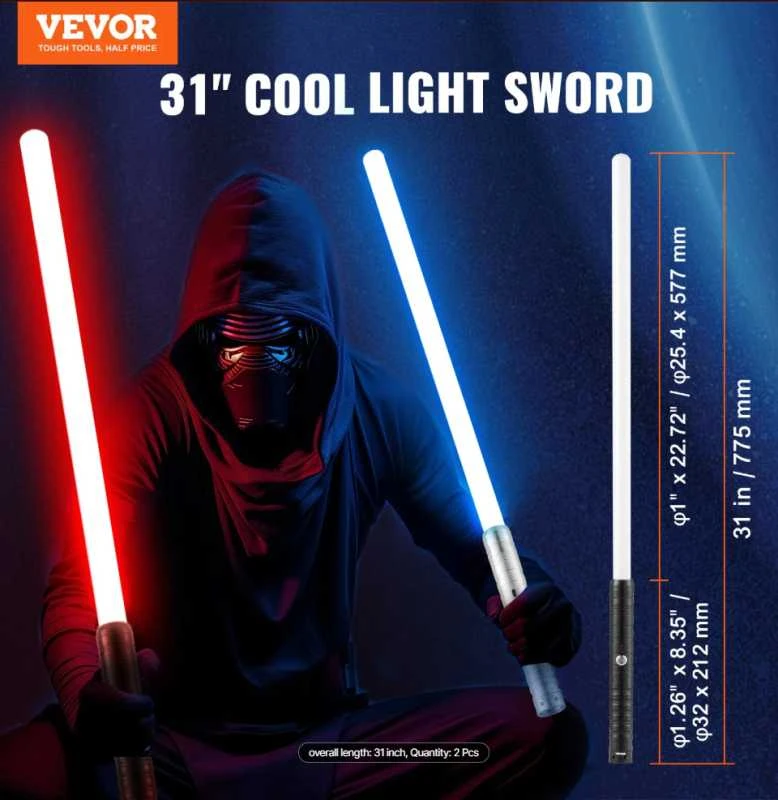 Cosplay lazerinis kardas 75 cm RGB – Metalinė rankena, 7 spalvos, garsas ir šviesos efektai