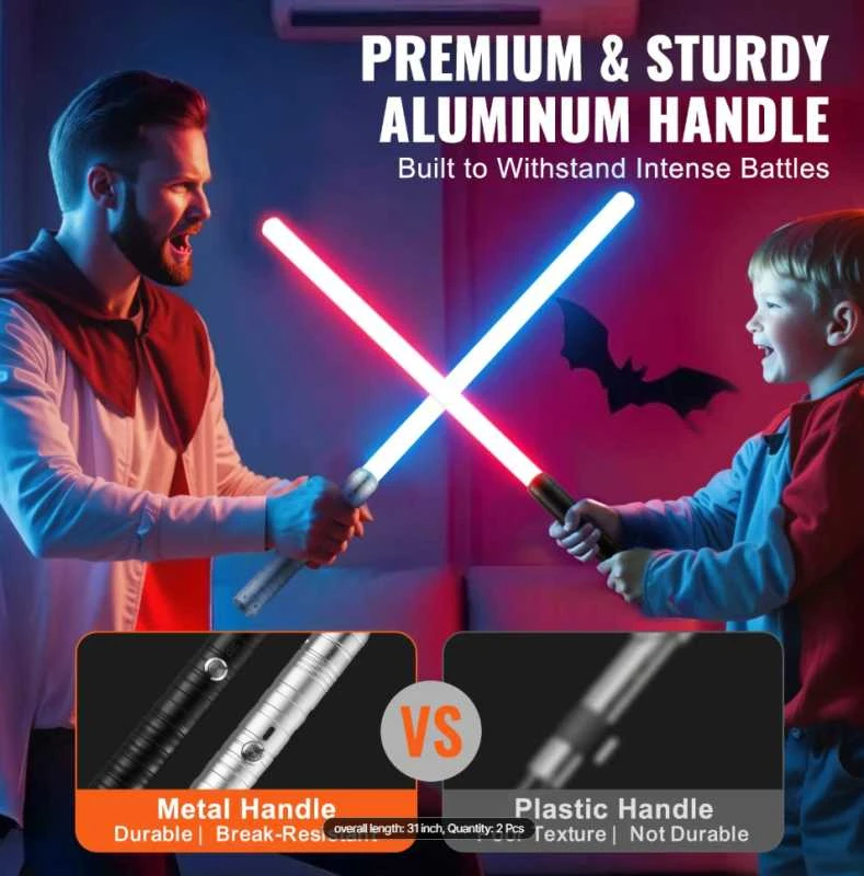 Cosplay lazerinis kardas 75 cm RGB – Metalinė rankena, 7 spalvos, garsas ir šviesos efektai