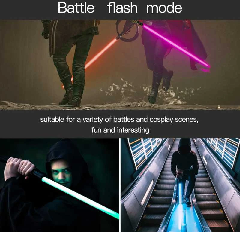 Cosplay lazerinis kardas 75 cm RGB – Metalinė rankena, 7 spalvos, garsas ir šviesos efektai