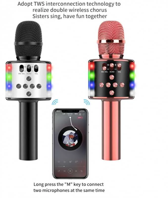 D168 belaidis „Bluetooth“ Karaoke mikrofonas su garsiakalbiu, juodas