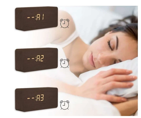 Evelatus EMC01 Digitāls Koka kubs Pulkstenis Modinātājs uzrāda mitrumu temperatūru + USB lādētājs Tumša koka
