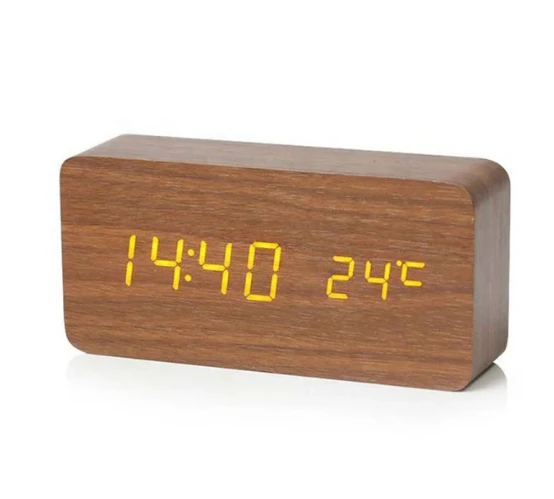 Evelatus EMC01 Digitāls Koka kubs Pulkstenis Modinātājs uzrāda mitrumu temperatūru + USB lādētājs Tumša koka