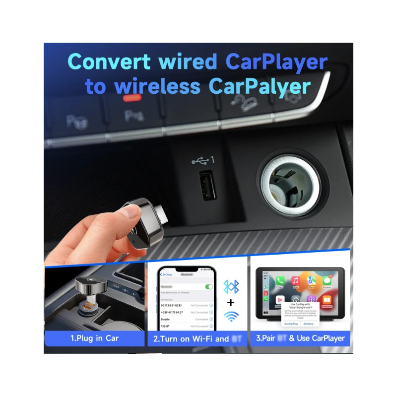 2-in-1 belaidis USB Apple CarPlay ir Android Auto adapteris – iš laidinio į belaidį (Plug & Play) aprašymas - Prekės nuotrauka