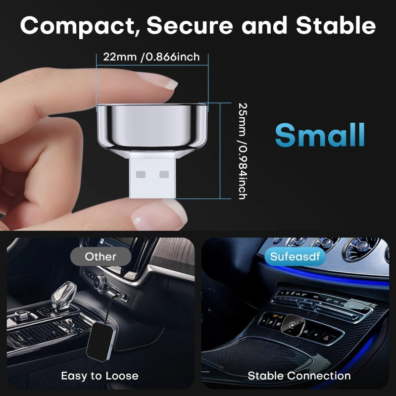 2-in-1 belaidis USB Apple CarPlay ir Android Auto adapteris – iš laidinio į belaidį (Plug & Play) aprašymas - Prekės nuotrauka