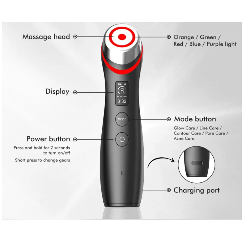 6 in 1 Ager Booster Pro – pažangi veido odos terapijos sistema su LED ir oro impulsų technologija aprašymas - Prekės nuotrauka