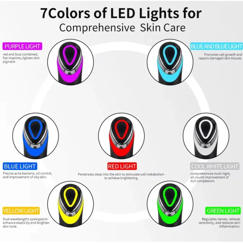 7 Colors Age-R Booster Pro – EMS mikro­srovių veido masažuoklis su 7 spalvų LED terapija jaunatviškai odai aprašymas - Prekės nuotrauka