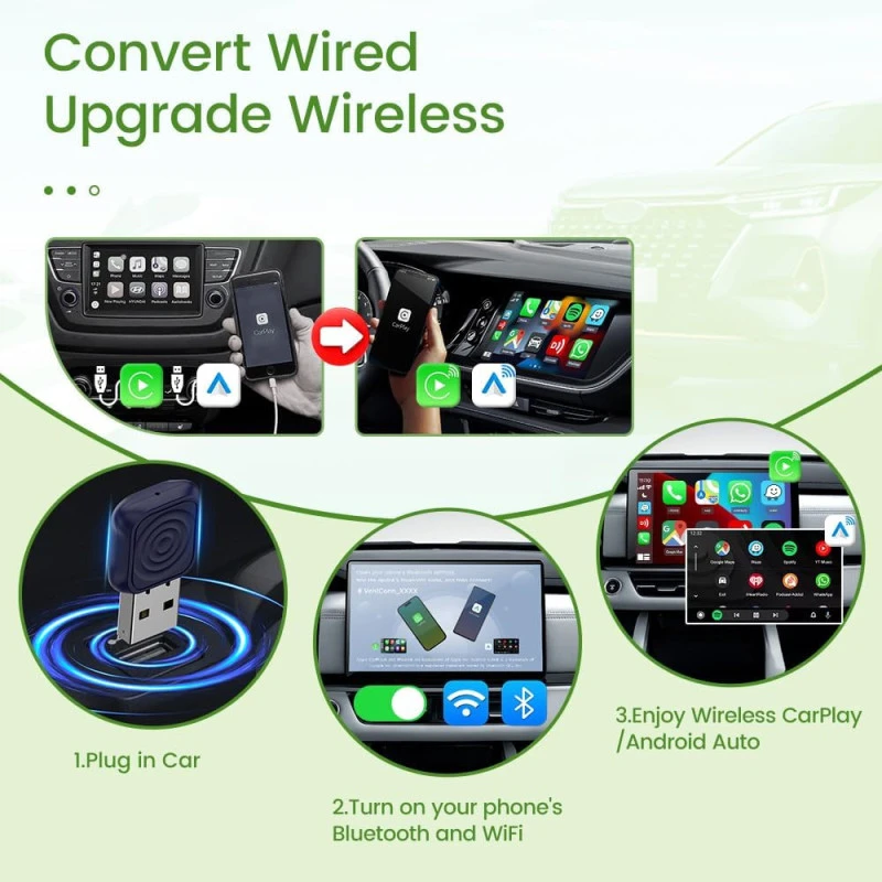 CarlinKit 5.0 Mini Ultra belaidis CarPlay ir Android Auto adapteris aprašymas - Prekės nuotrauka