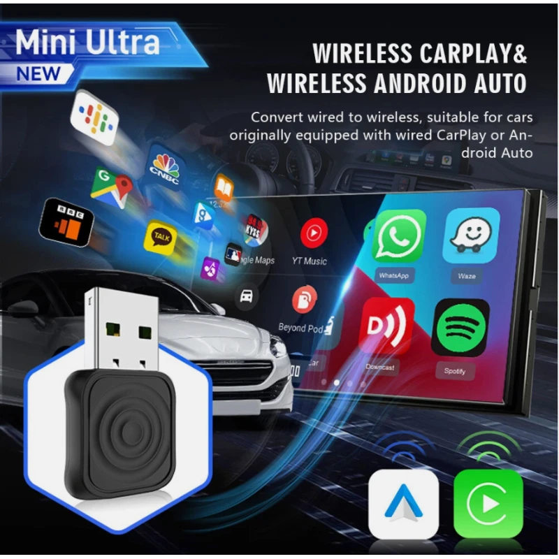 CarlinKit 5.0 Mini Ultra belaidis CarPlay ir Android Auto adapteris aprašymas - Prekės nuotrauka