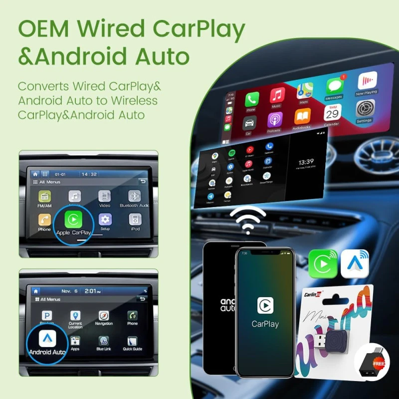 CarlinKit 5.0 Mini Ultra belaidis CarPlay ir Android Auto adapteris aprašymas - Prekės nuotrauka