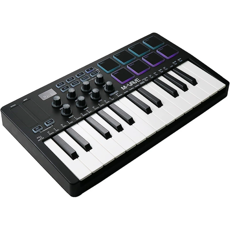 M-VAVE SMK-25 MIDI Keyboard Controller – 25 klavišų muzikos kūrimo kontroleris su 8 RGB pad’ais ir Bluetooth aprašymas - Prekės nuotrauka