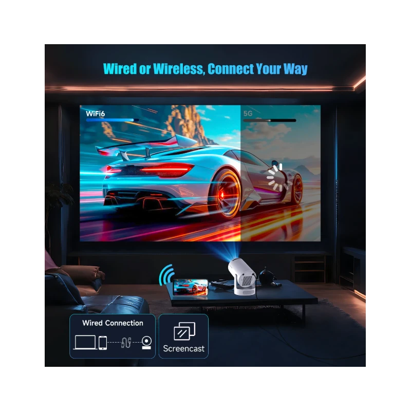Portable Projektorius Pro+ Nešiojamas išmanus projektorius su Android 11, WiFi 6 ir 4K palaikymu namų kino patirčiai aprašymas - Prekės nuotrauka