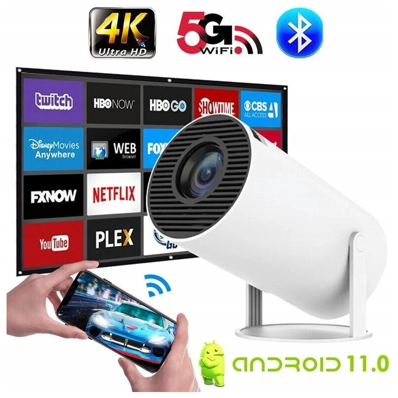 Portable Projektorius Pro+ Nešiojamas išmanus projektorius su Android 11, WiFi 6 ir 4K palaikymu namų kino patirčiai aprašymas - Prekės nuotrauka