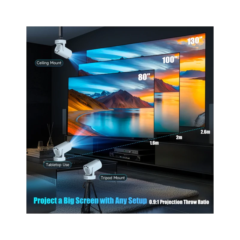 Portable Projektorius Pro+ Nešiojamas išmanus projektorius su Android 11, WiFi 6 ir 4K palaikymu namų kino patirčiai aprašymas - Prekės nuotrauka