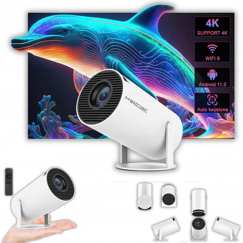 Portable Projektorius Pro+ Nešiojamas išmanus projektorius su Android 11, WiFi 6 ir 4K palaikymu namų kino patirčiai aprašymas - Prekės nuotrauka
