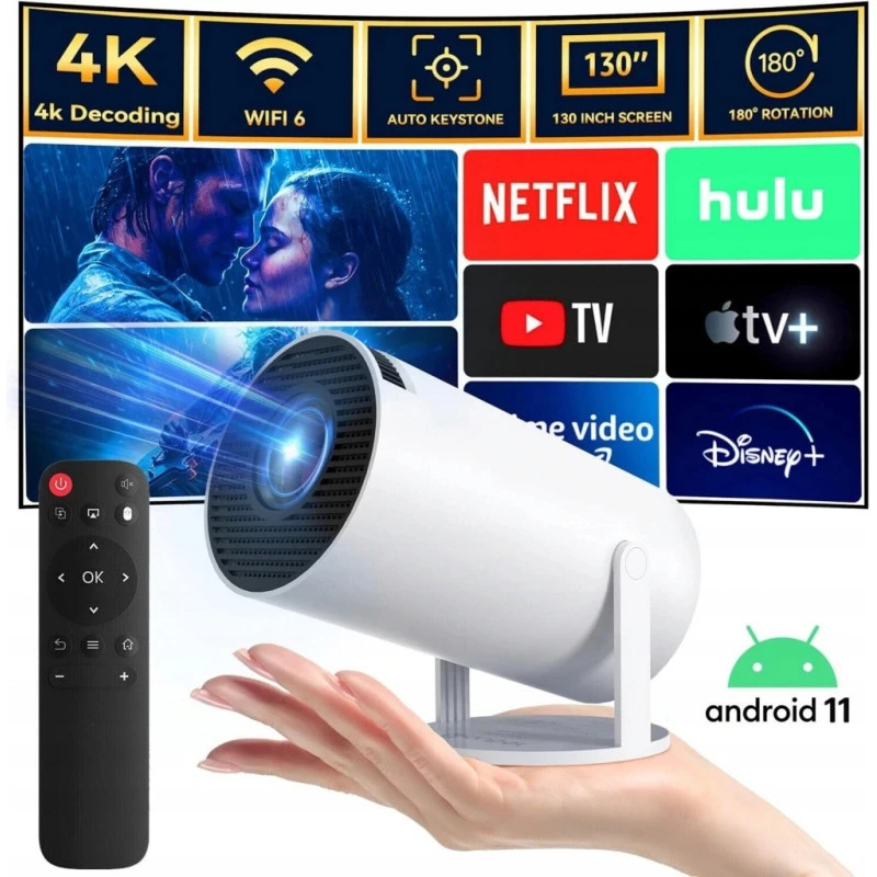 Portable Projektorius Pro+ Nešiojamas išmanus projektorius su Android 11, WiFi 6 ir 4K palaikymu namų kino patirčiai aprašymas - Prekės nuotrauka