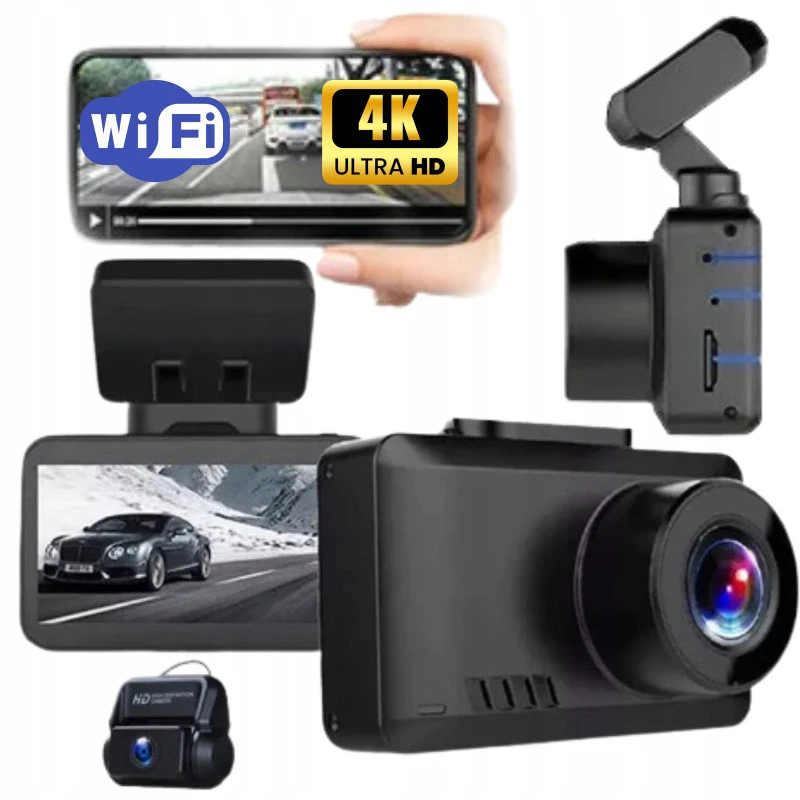 Ultra 4K Vaizdo Registratorius su GPS, Wi-Fi ir Sony IMX335 Sensoriumi, dviem kamerom, magnetiniu laikikliu aprašymas - Prekės nuotrauka
