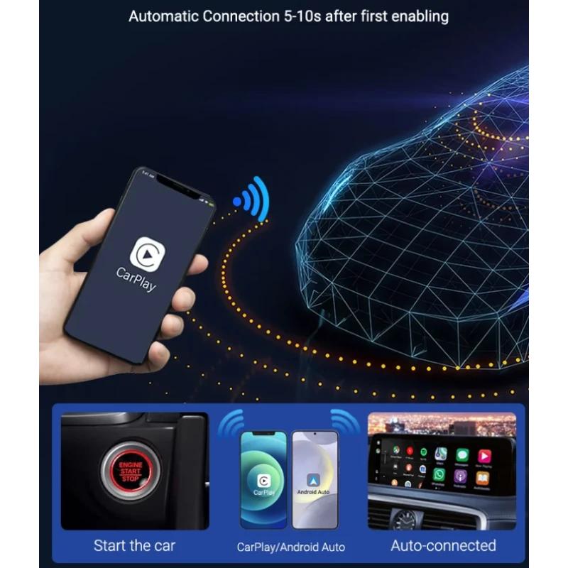 Automagnetola XUDA 2in1 Wired to Wireless CarPlay & Android Auto Adapteris – Paverskite laidinę sistemą belaidžiu patogumu aprašymas - Prekės nuotrauka