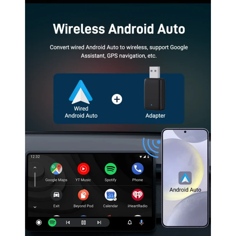 Automagnetola XUDA 2in1 Wired to Wireless CarPlay & Android Auto Adapteris – Paverskite laidinę sistemą belaidžiu patogumu aprašymas - Prekės nuotrauka