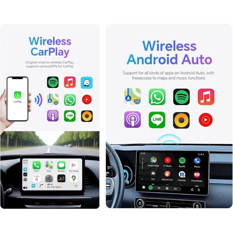 Automagnetola XUDA 2in1 Wired to Wireless CarPlay & Android Auto Adapteris – Paverskite laidinę sistemą belaidžiu patogumu aprašymas - Prekės nuotrauka