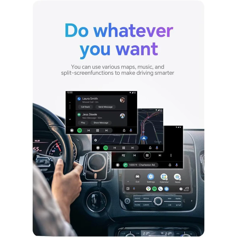 Automagnetola XUDA 2in1 Wired to Wireless CarPlay & Android Auto Adapteris – Paverskite laidinę sistemą belaidžiu patogumu aprašymas - Prekės nuotrauka