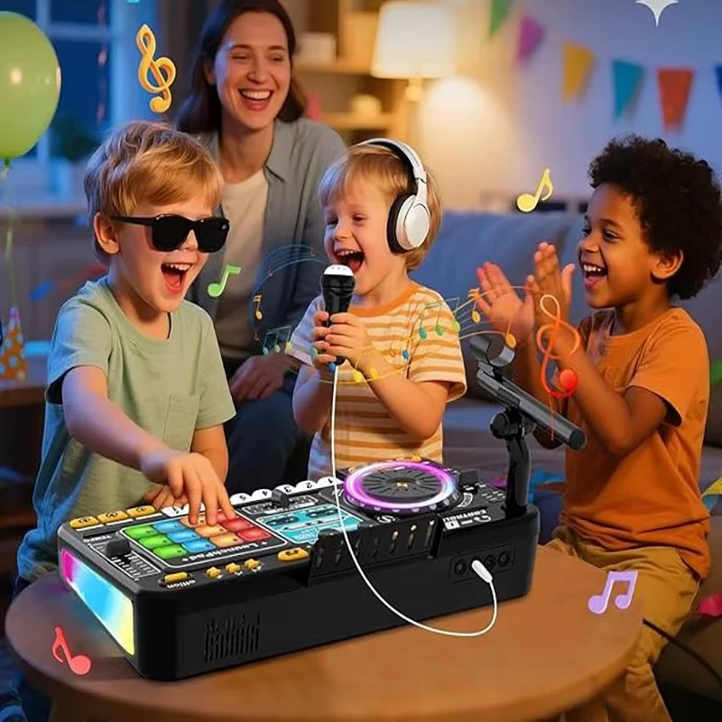 DJ Mixer su mikrofonu – vaikų DJ pultas su pianino klaviatūra, Bluetooth ir DJ turntable muzikos žaislas