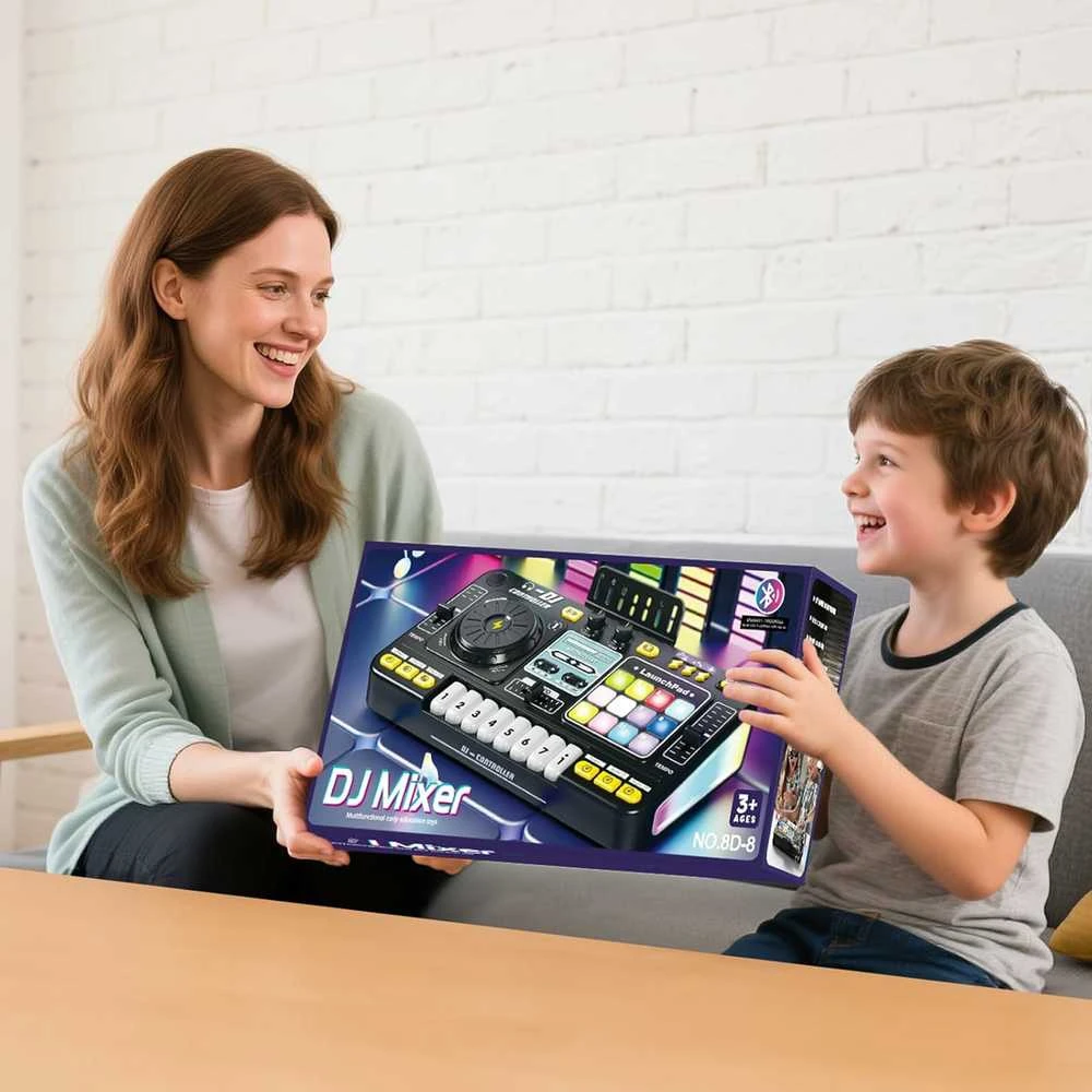 DJ Mixer su mikrofonu – vaikų DJ pultas su pianino klaviatūra, Bluetooth ir DJ turntable muzikos žaislas