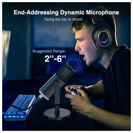 FIFINE AmpliGame AM8 laidinis mikrofonas su RGB apšvietimu USB/XLR