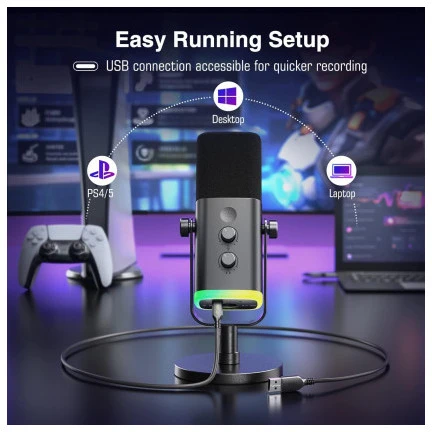 FIFINE AmpliGame AM8 laidinis mikrofonas su RGB apšvietimu USB/XLR
