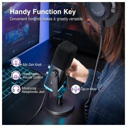 FIFINE AmpliGame AM8 laidinis mikrofonas su RGB apšvietimu USB/XLR