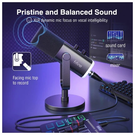 FIFINE AmpliGame AM8 laidinis mikrofonas su RGB apšvietimu USB/XLR