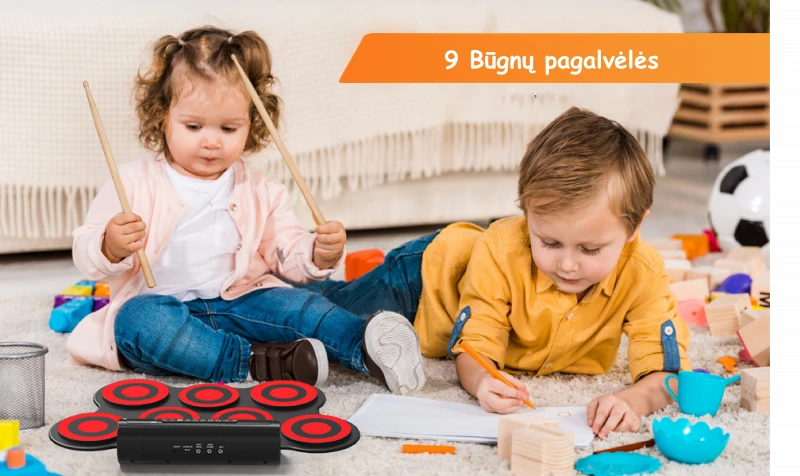 G3009 Silikoniniai nešiojami elektroniniai būgnai, AUKŠTOS KLASĖS, Raudonos spalvos