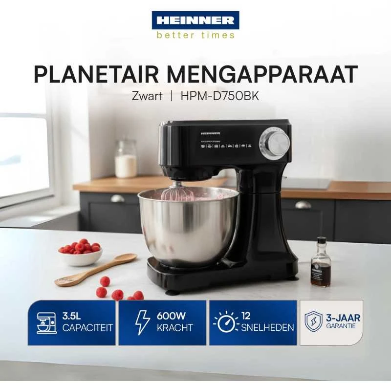 Virtuvinis kombainas Heinner stacionarus maišytuvas 600 W – 3,5 l nerūdijančio plieno maišymo dubuo