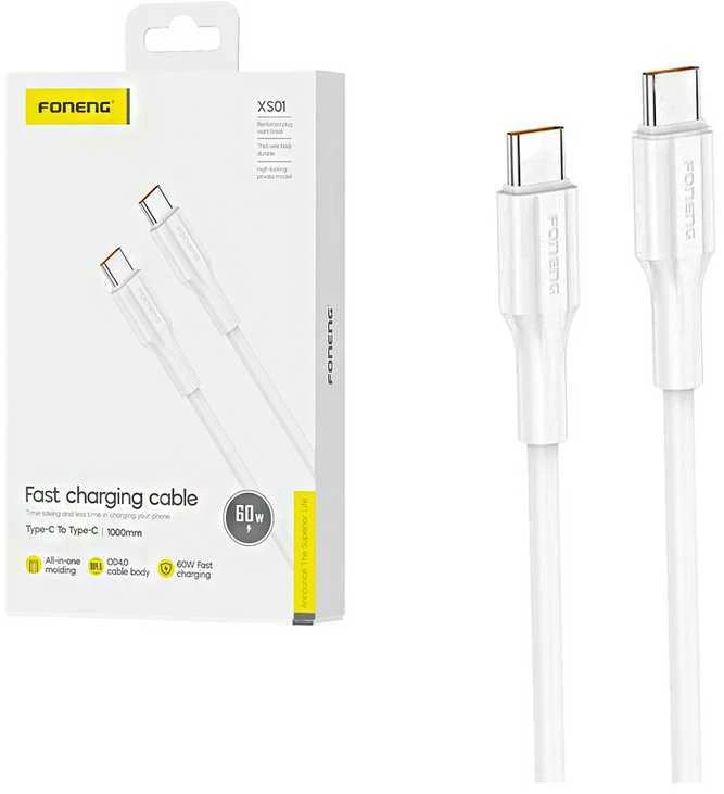 Foneng XS01 60W USB-C į USB-C laidas, 1m (baltas)