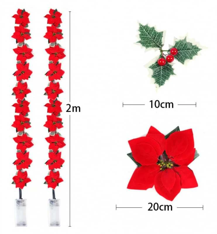 Kalėdinės puansetijos dekoracijos girliandos 2m 10 LED