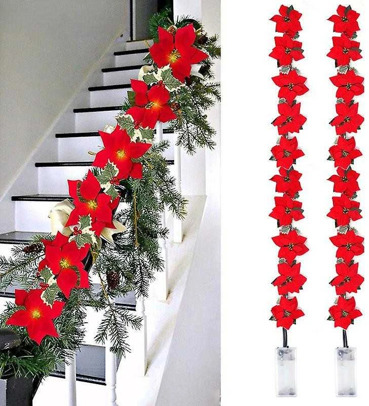 Kalėdinės puansetijos dekoracijos girliandos 2m 10 LED