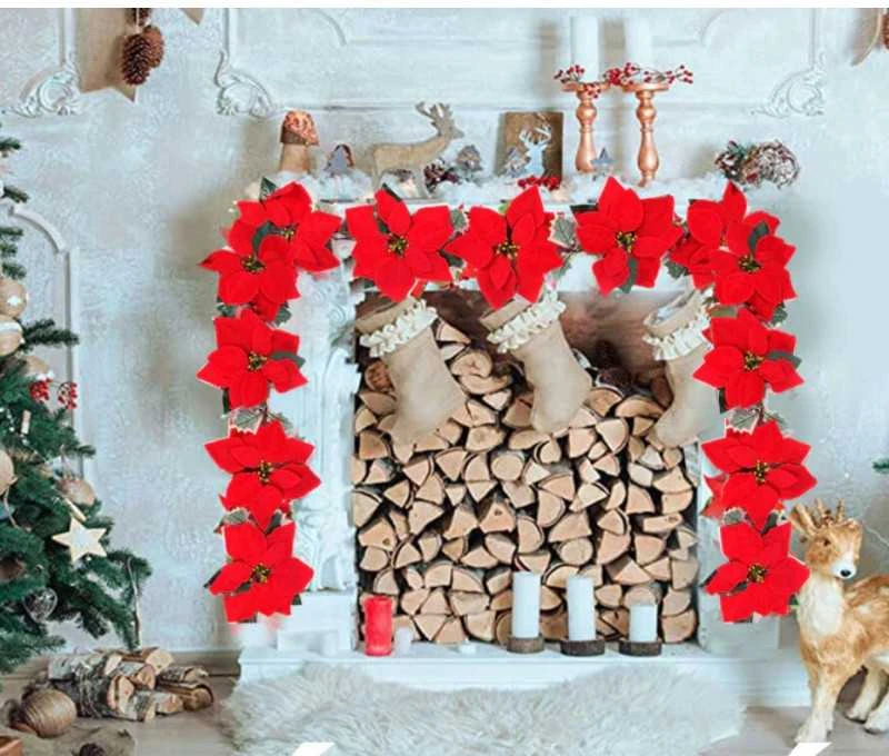 Kalėdinės puansetijos dekoracijos girliandos 2m 10 LED