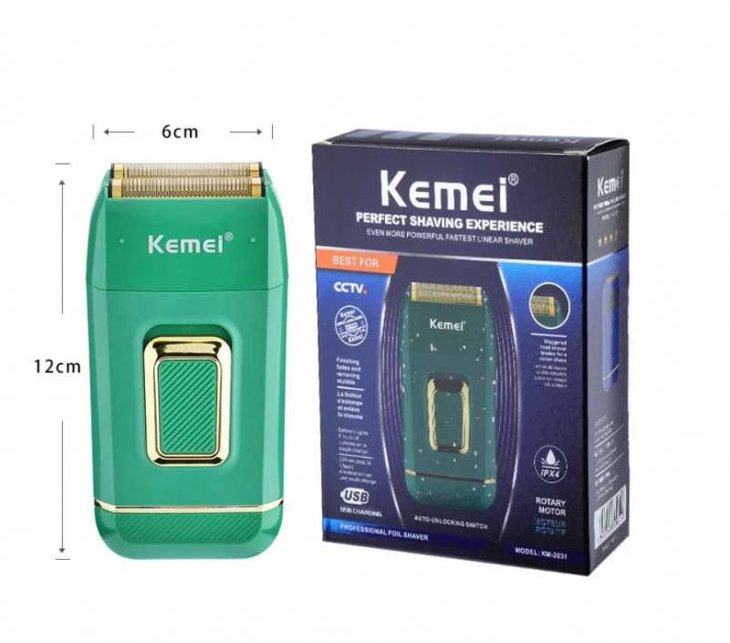 Kemei - 2031 įkraunamas, belaidis, nešiojamas skustuvas vyrams, žalios spalvos