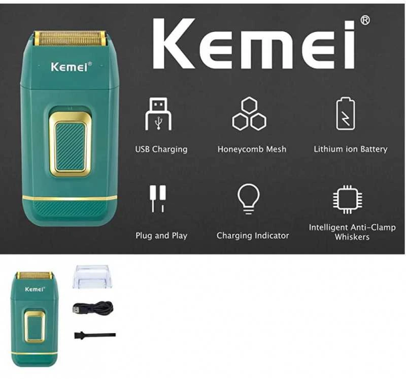Kemei - 2031 įkraunamas, belaidis, nešiojamas skustuvas vyrams, žalios spalvos